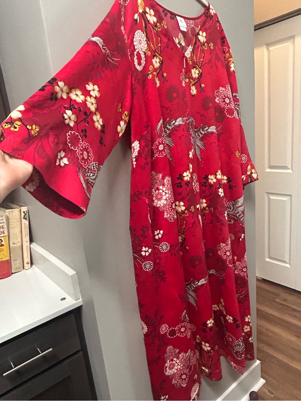 Natori Floral Half Zip Caftan Red 2X - Picture 2 of 15